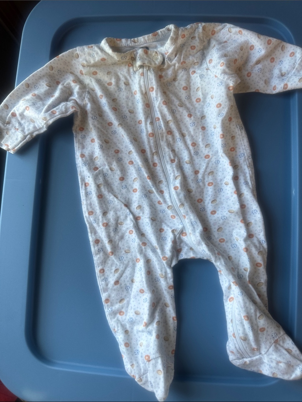 Soft White and Orange Printed Baby One-Piece Footed Sleeper